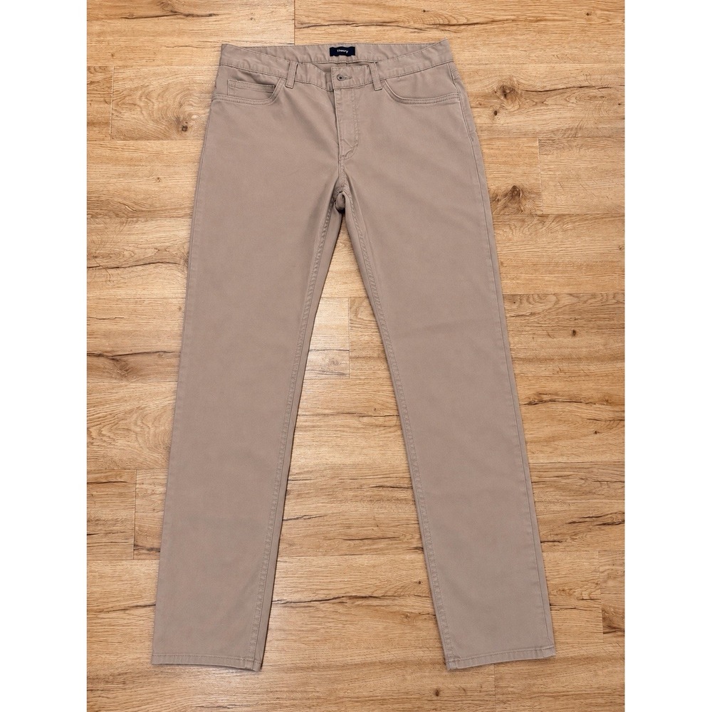 Theory Mens 33x32 Beige Slim Skinny Stretch Twill Chino Pants Flat Front Pockets